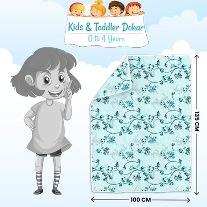Frost Blue Floral Kids Cotton Dohar 0 - 4 Years