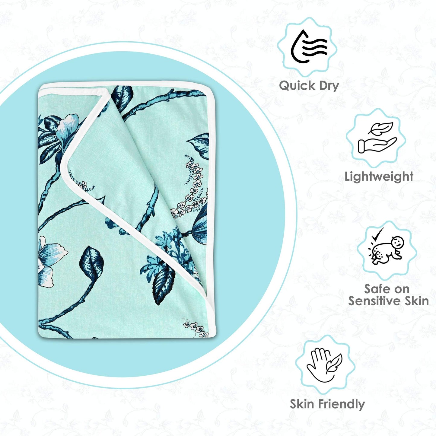 Frost Blue Floral Kids Cotton Dohar 0 - 4 Years