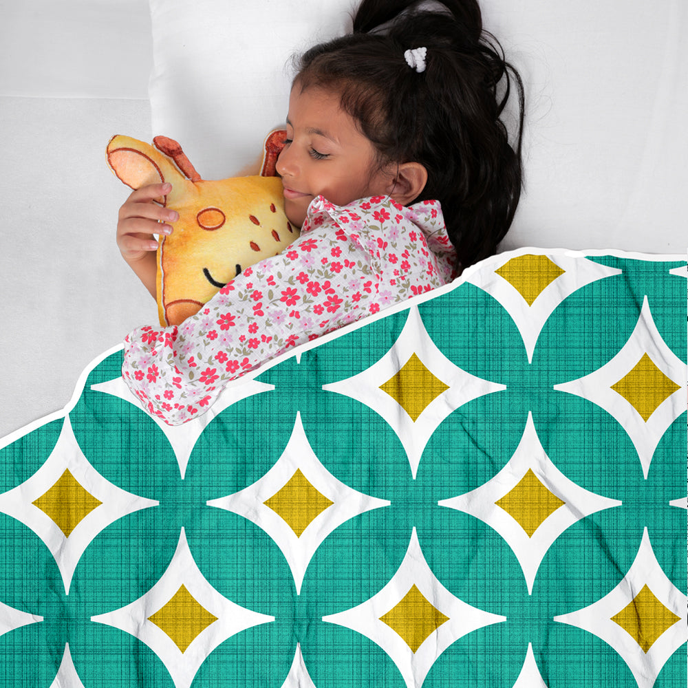 Green and White Cotton 120 GSM Ultrasoft Reversible Single Baby Blanket for Babies