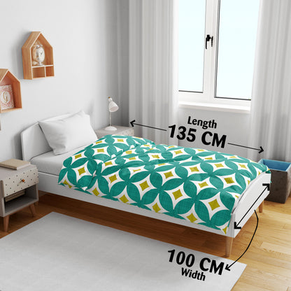 Green and White Cotton 120 GSM Ultrasoft Reversible Single Baby Blanket for Babies