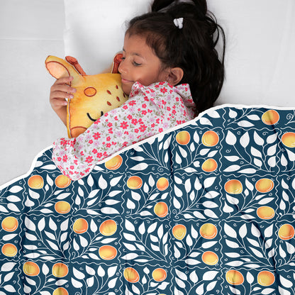 Navy & Orange Clementine Pattern Cotton Ultra soft Reversible Single Blanket for Babies