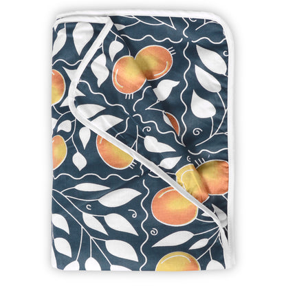 Navy & Orange Clementine Pattern Cotton Ultra soft Reversible Single Blanket for Babies