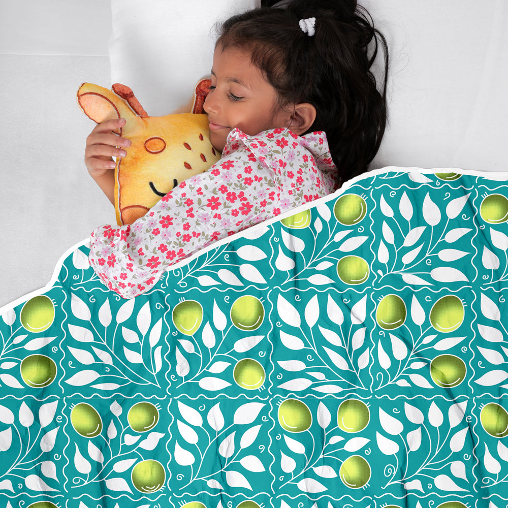 Blue and Yellow 144 TC 100% Cotton Floral Pattern Baby Single Bed AC Blanket Dohar for Kids