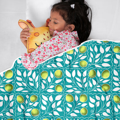 Blue and Yellow 144 TC 100% Cotton Floral Pattern Baby Single Bed AC Blanket Dohar for Kids