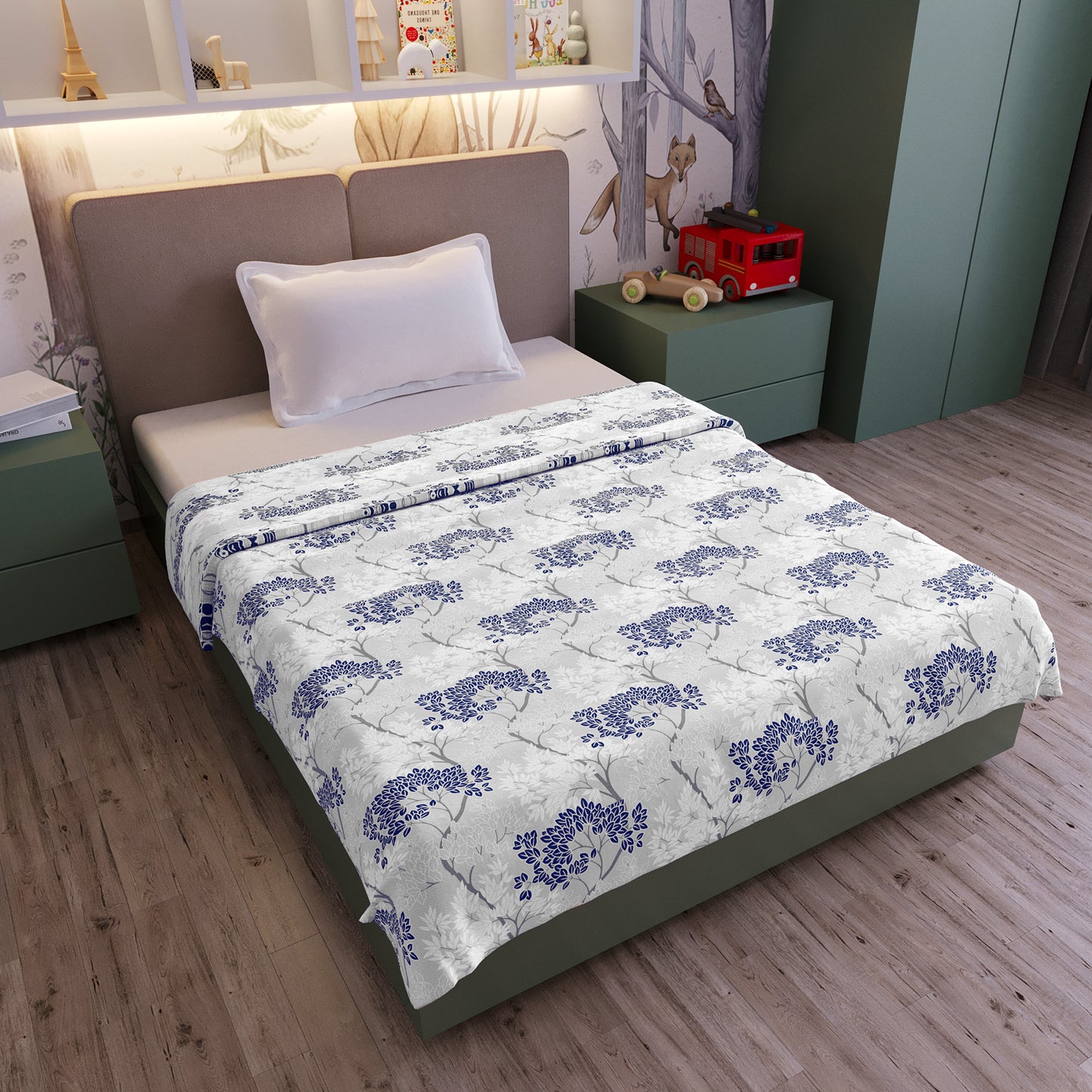 Grey Blue Autumn Tree Leaf Cotton Kids Dohar for 0-3 Years