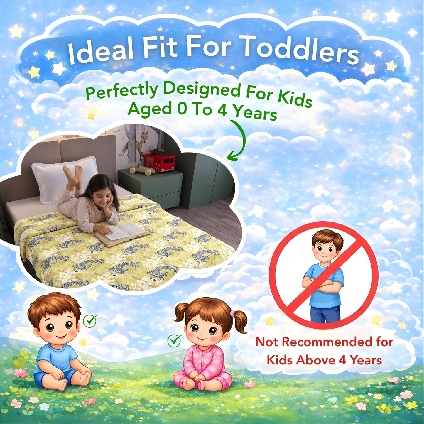 Green and Blue 120 GSM Pure Cotton Dohar for 0-3 Years Soft Cozy For Toddlers, Girls, Boys, and Babies