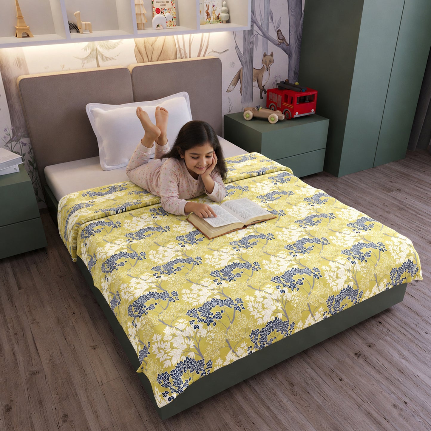 Green and Blue 120 GSM Pure Cotton Dohar for 0-3 Years Soft Cozy For Toddlers, Girls, Boys, and Babies