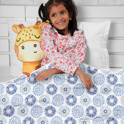 Grey and Blue Dahlia 100% Cotton Toddler Baby Blanket for for 0-3 Years