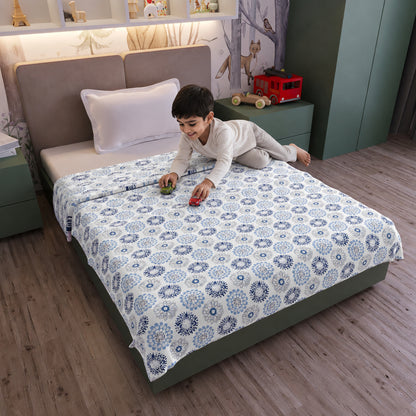 Grey and Blue Dahlia 100% Cotton Toddler Baby Blanket for for 0-3 Years