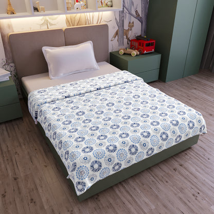 Grey and Blue Dahlia 100% Cotton Toddler Baby Blanket for for 0-3 Years
