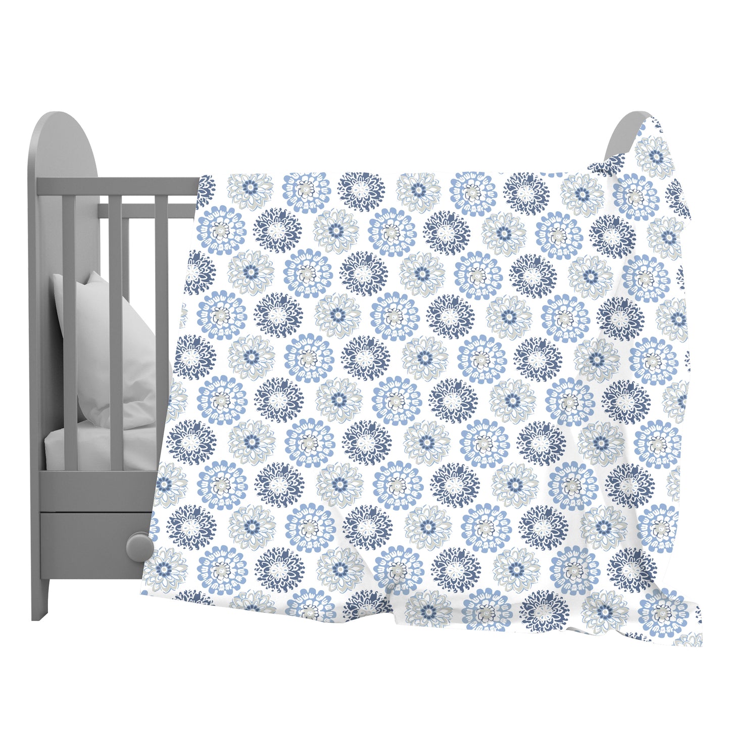 Grey and Blue Dahlia 100% Cotton Toddler Baby Blanket for for 0-3 Years