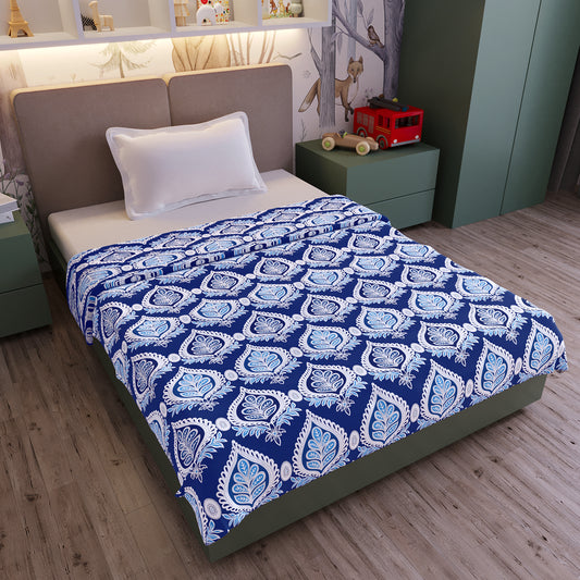 Blue and White Cotton 120 GSM Ultrasoft Reversible Single Baby Blanket for Babies