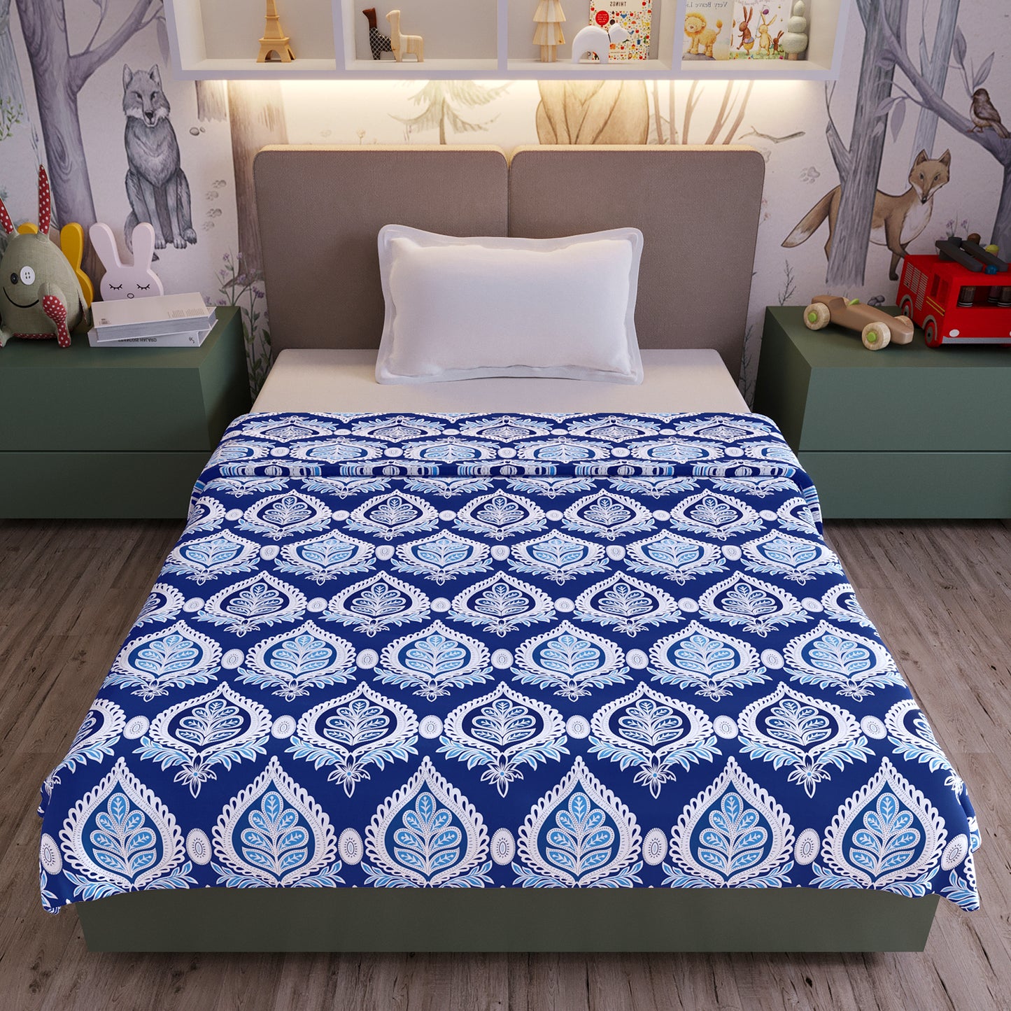Blue and White Cotton 120 GSM Ultrasoft Reversible Single Baby Blanket for Babies