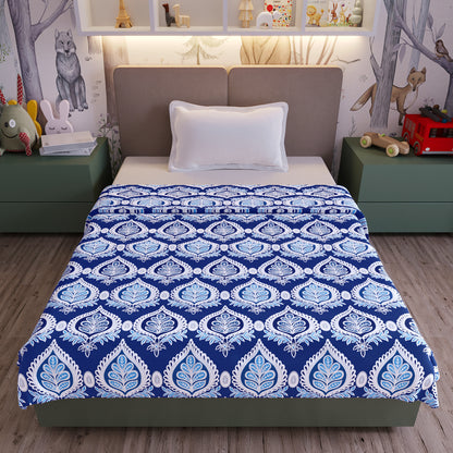 Blue and White Cotton 120 GSM Ultrasoft Reversible Single Baby Blanket for Babies