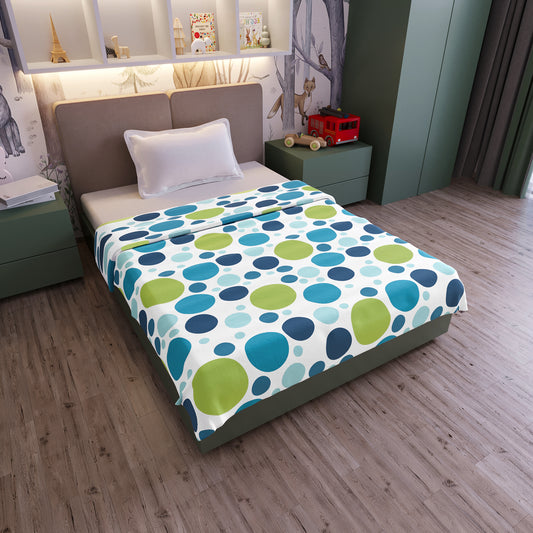Blue And White 144 TC 100% Cotton Polka Dotted Pattern Baby Single Bed AC Blanket Dohar for Kids