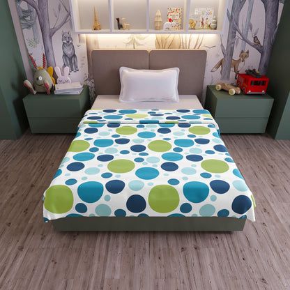 Blue And White 144 TC 100% Cotton Polka Dotted Pattern Baby Single Bed AC Blanket Dohar for Kids