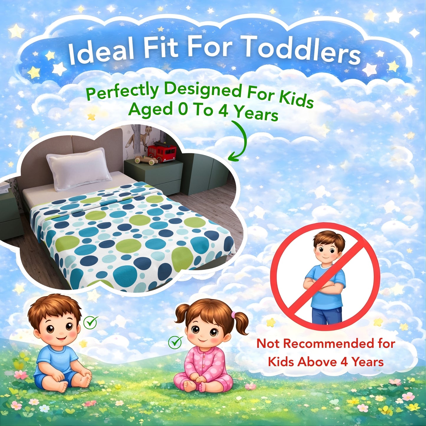 Blue And White 144 TC 100% Cotton Polka Dotted Pattern Baby Single Bed AC Blanket Dohar for Kids