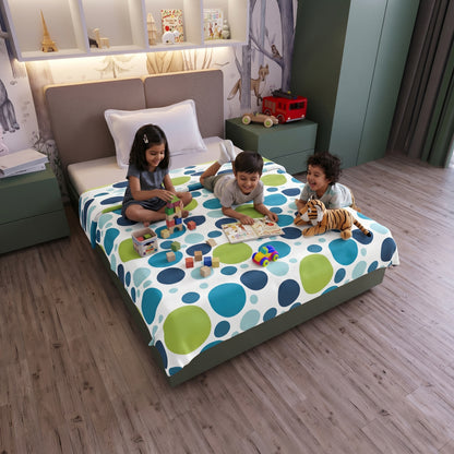 Blue And White 144 TC 100% Cotton Polka Dotted Pattern Baby Single Bed AC Blanket Dohar for Kids