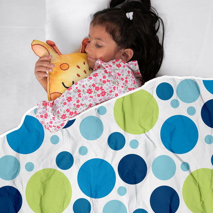Blue And White 144 TC 100% Cotton Polka Dotted Pattern Baby Single Bed AC Blanket Dohar for Kids