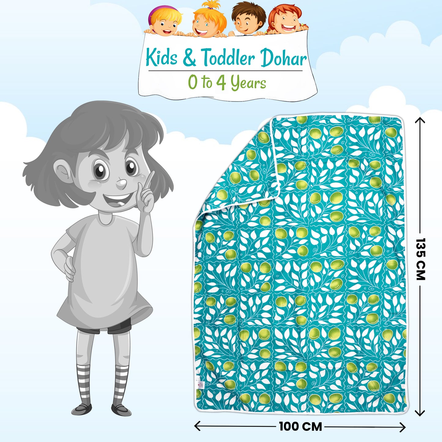 Blue and Yellow 144 TC 100% Cotton Floral Pattern Baby Single Bed AC Blanket Dohar for Kids