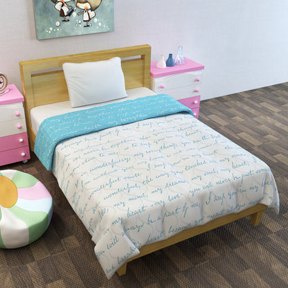 Blue Typography Letter Printed AC Quilt Comforter for Kids