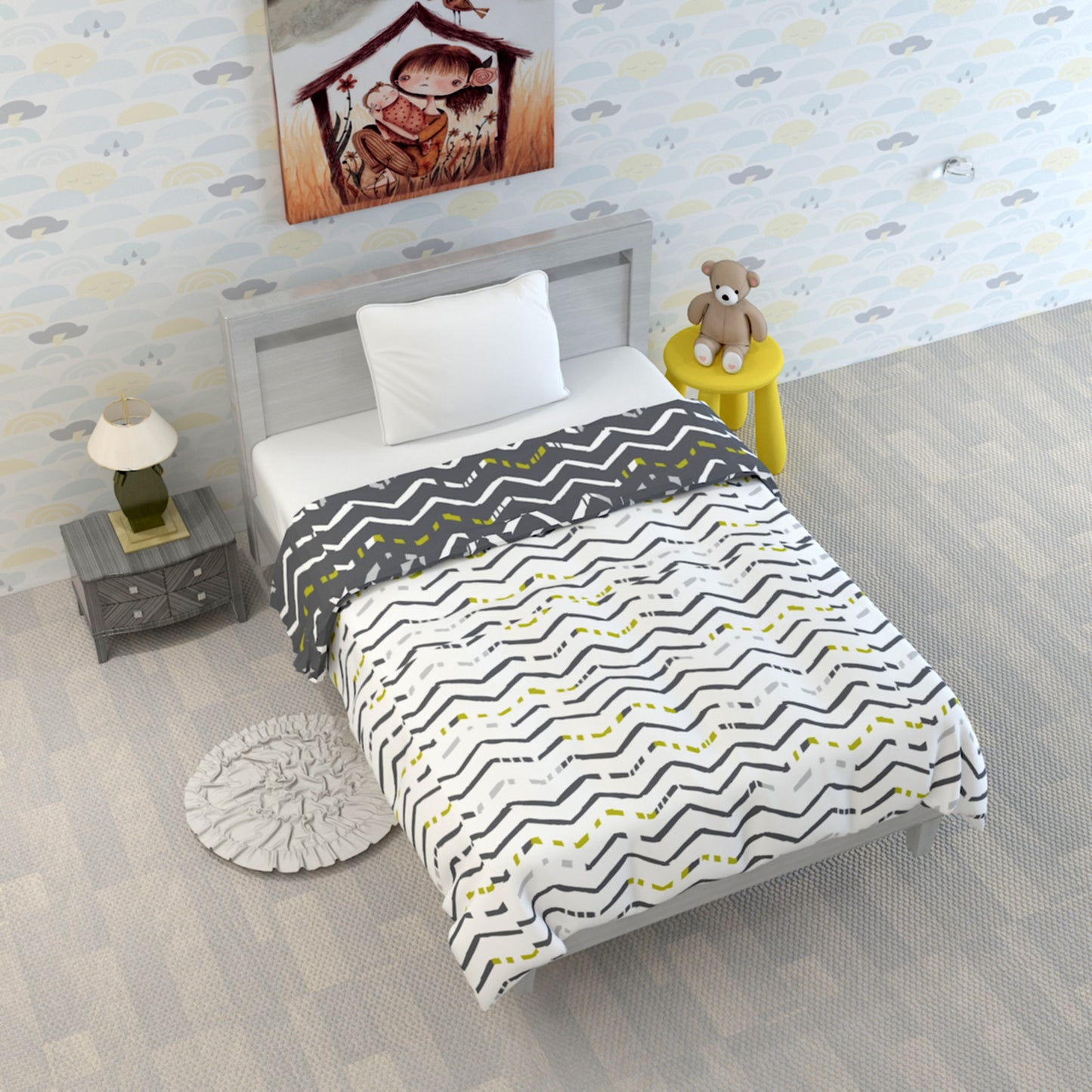 Grey and White Chevron AC Quilt Comforter for Kids