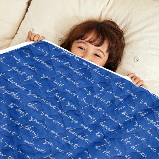 Dark Blue And White Typography Pattern 120 GSM Microfiber Baby Single Bed AC Quilt Comforter for Kids