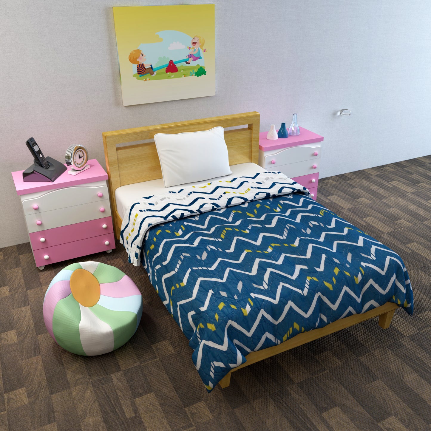 Blue Chevron AC Quilt Comforter for Kids