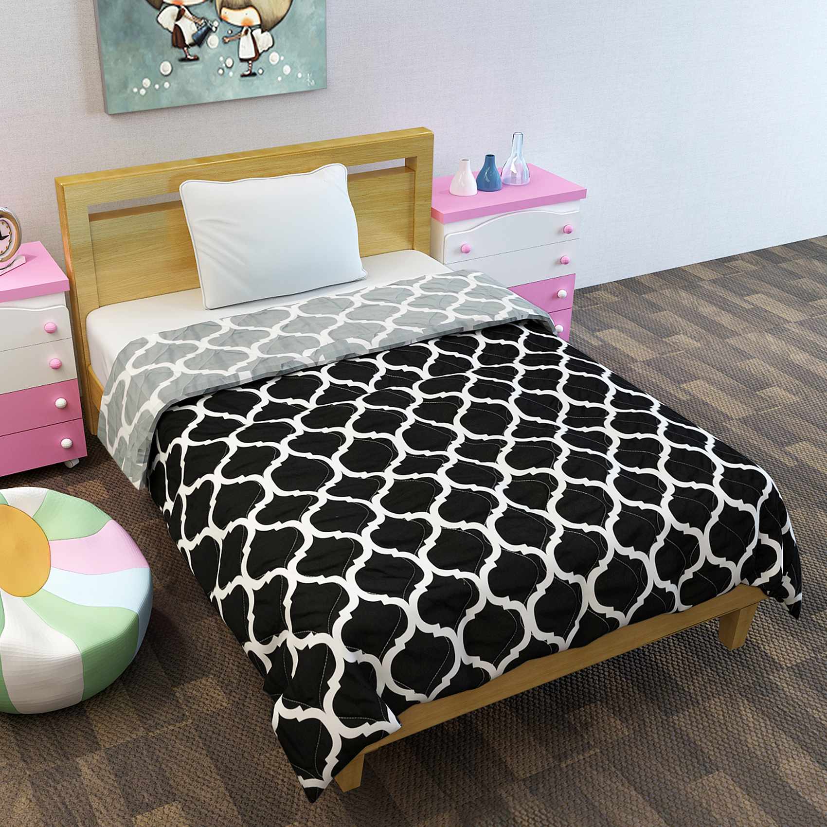 Black and Grey Abstract Kids Single Comforter Divine Casa