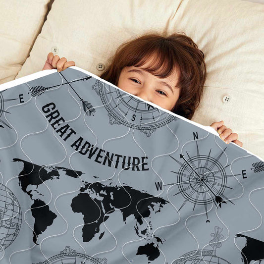 Grey And White Geography Pattern 120 GSM Microfiber Baby Single Bed AC Quilt Comforter for Kids