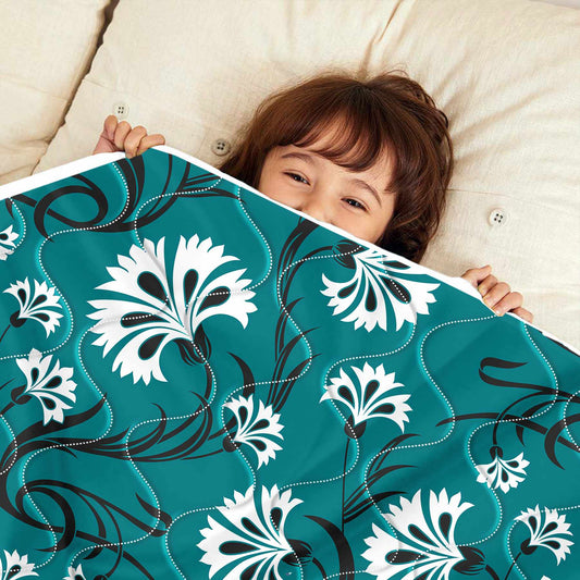 Blue And Green Double Print Pattern 120 GSM Microfiber Baby Single Bed AC Quilt Comforter for Kids