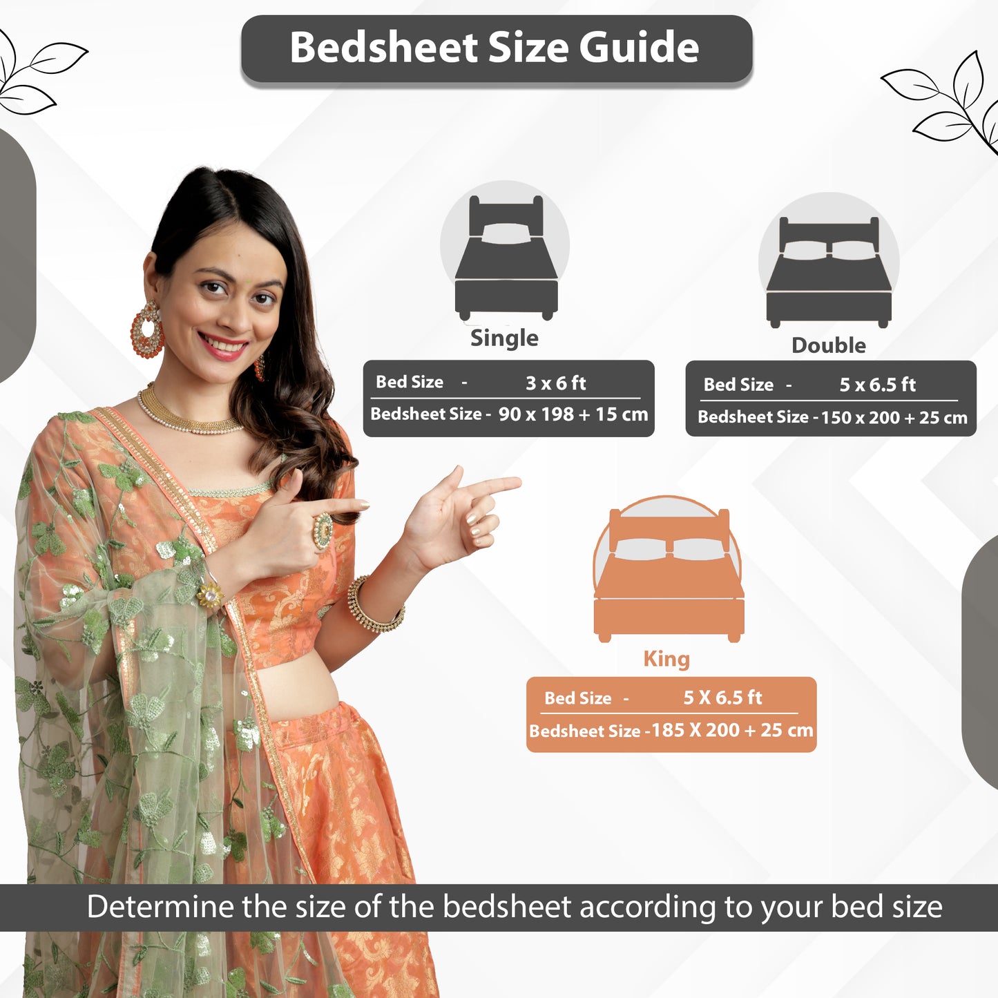 Green & Navy Blue Floral 144 TC Microfiber Single Fitted Bedsheet With 1 Pillowcover