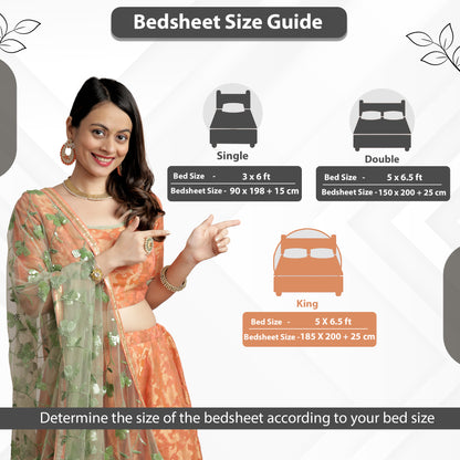 Green & Navy Blue Floral 144 TC Microfiber Single Fitted Bedsheet With 1 Pillowcover