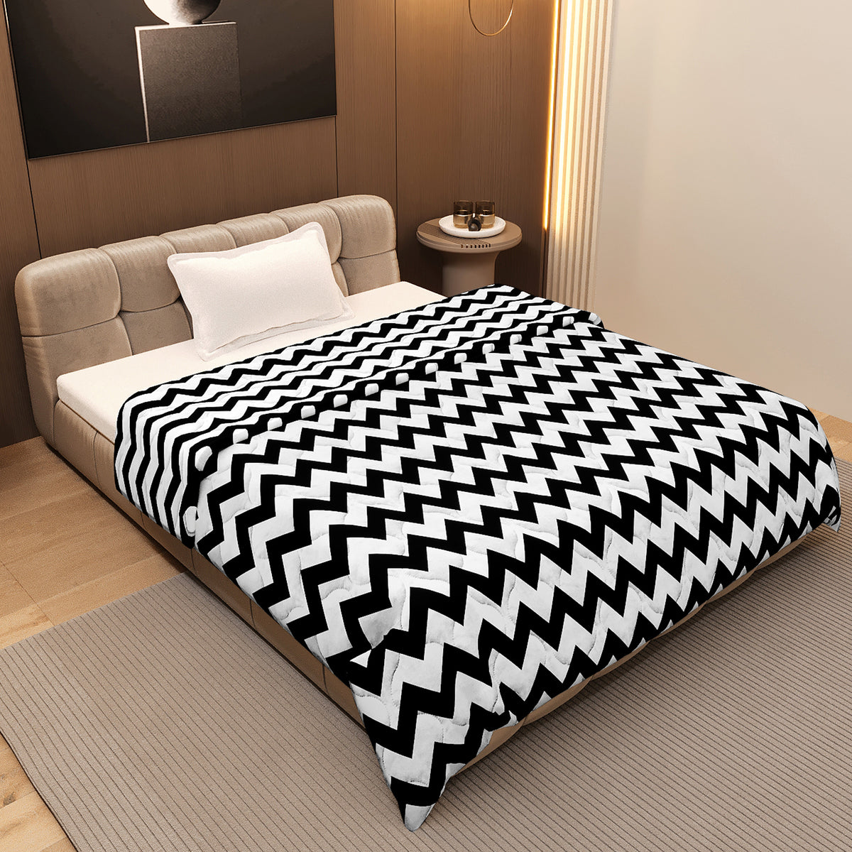 Black and White Chevron AC Quilt Comforter for Single Bed