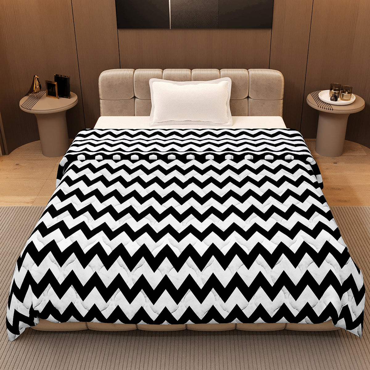 Black and White Chevron AC Quilt Comforter for Single Bed