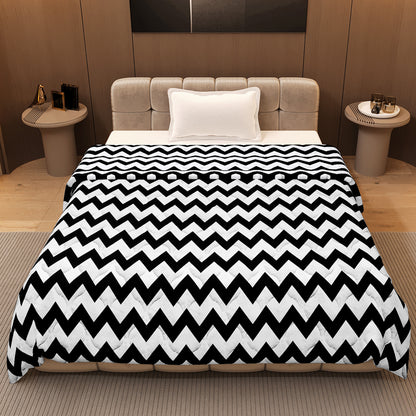 Black and White Chevron AC Quilt Comforter for Single Bed