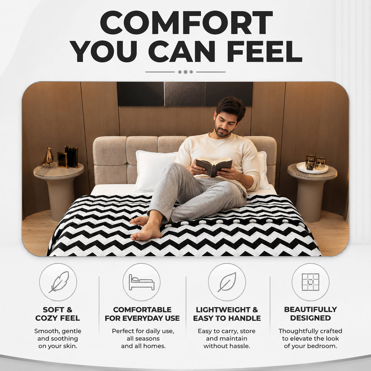 Black and White Chevron AC Quilt Comforter for Single Bed