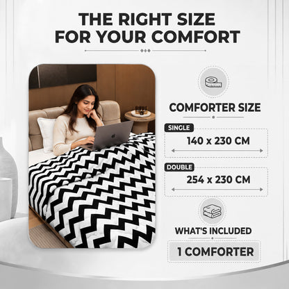 Black and White Chevron AC Quilt Comforter for Single Bed
