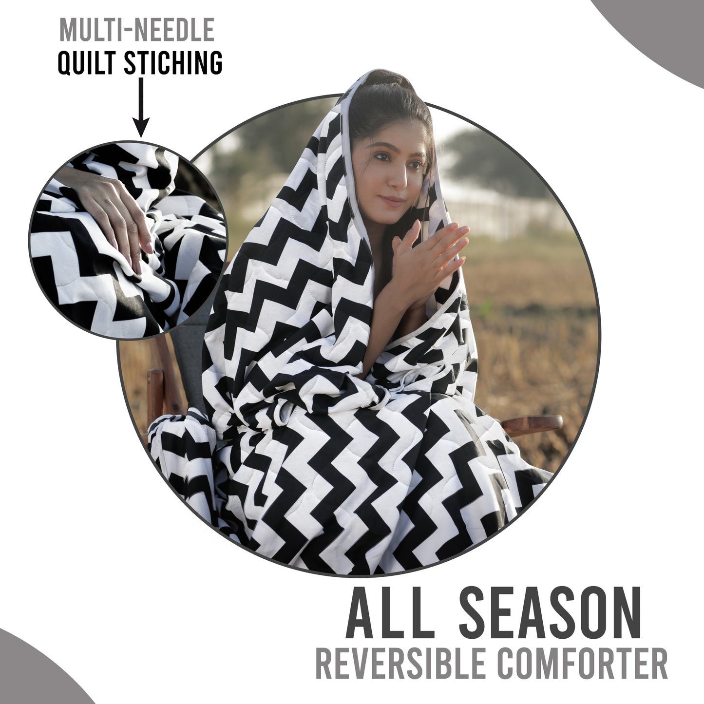 Black and White Chevron Double Bed AC Quilt Comforter