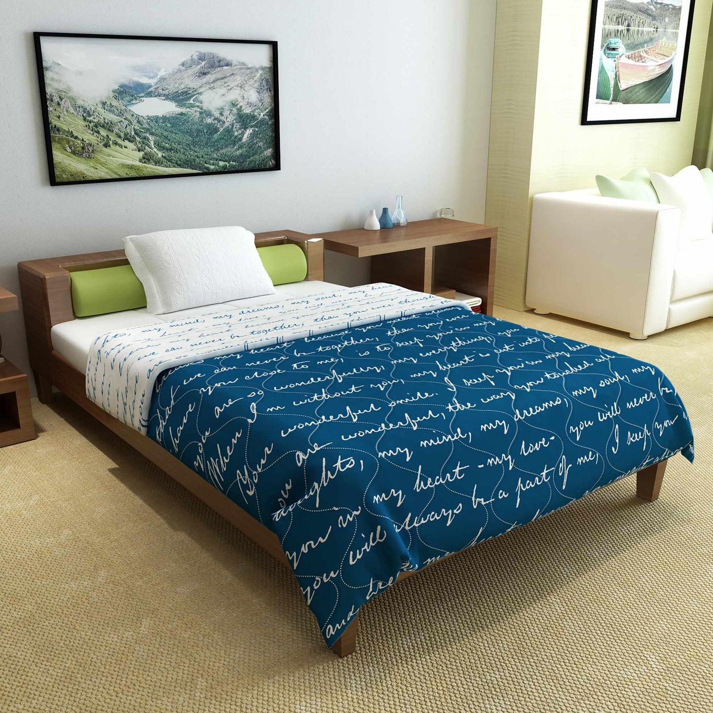 Typography Letter Printed AC Quilt Comforter for Single Bed
