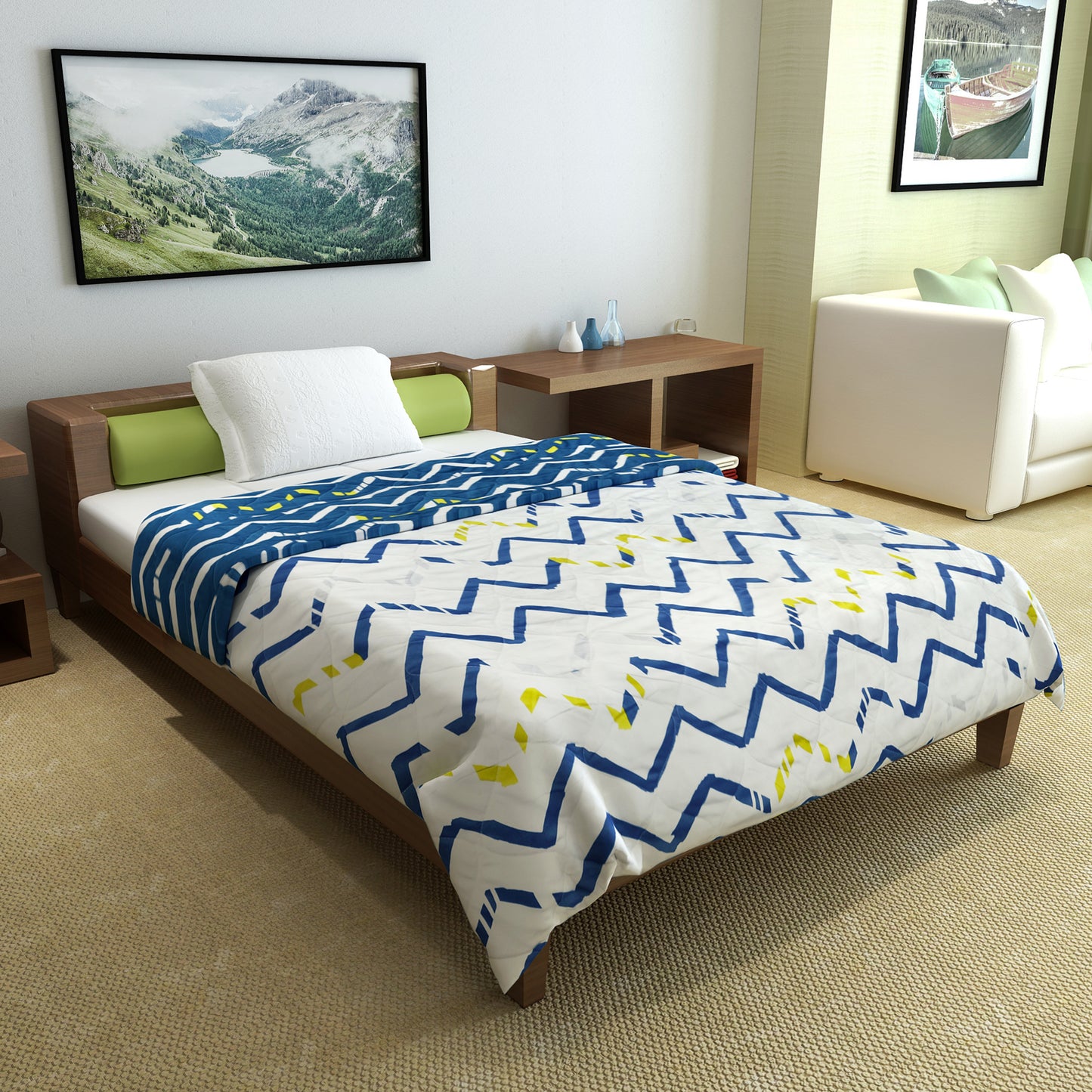 Blue Chevron AC Quilt Comforter for Single Bed