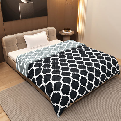 Black and Grey Quatrefoil AC Quilt Comforter for Single Bed