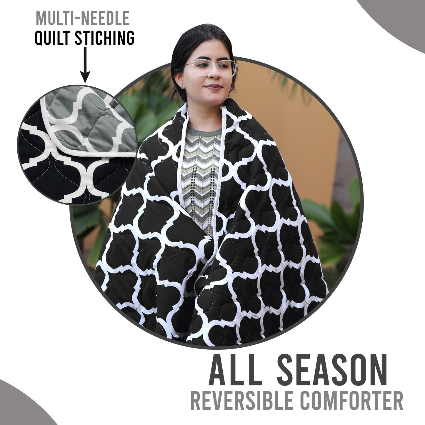 Black And Grey Quatrefoil Double Bed AC Quilt Comforter