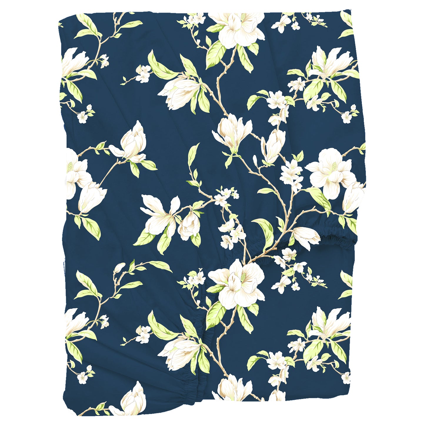 Green & Navy Blue Floral 144 TC Microfiber Single Fitted Bedsheet With 1 Pillowcover