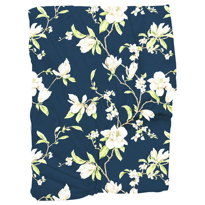 Green & Navy Blue Floral 144 TC Microfiber Single Fitted Bedsheet With 1 Pillowcover
