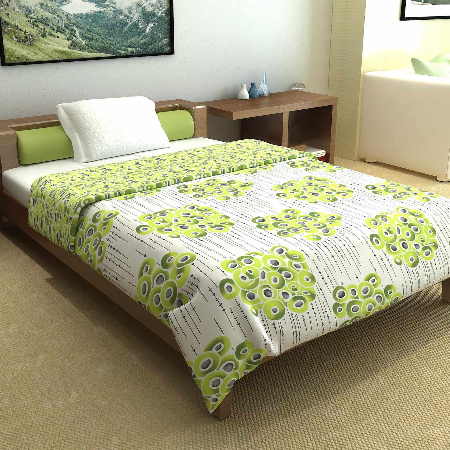 Green Microfiber 120 GSM Abstract Pattern Reversible Single Bed AC Quilt Comforter