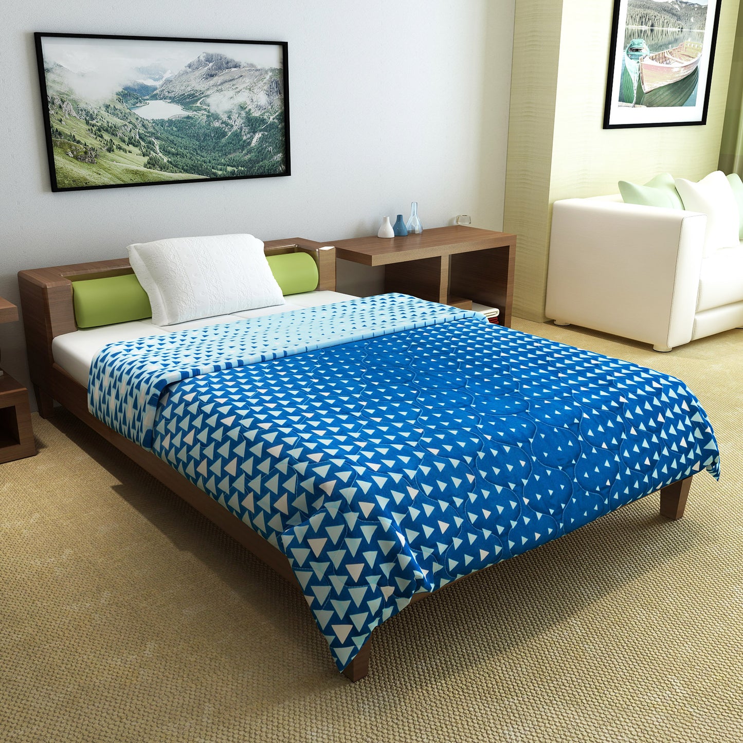Blue Shade Geometric Single Bed Comforter – 120 GSM Microfiber