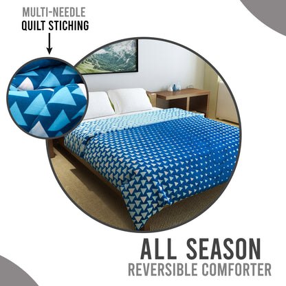 Blue Shade Geometric Single Bed Comforter – 120 GSM Microfiber