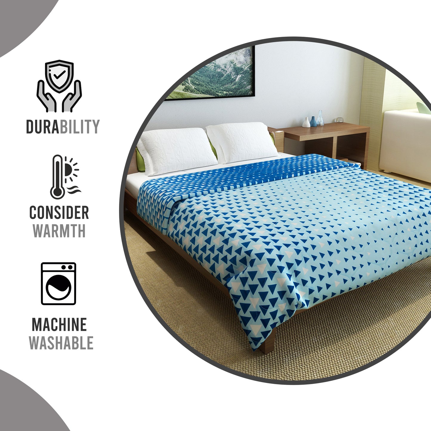 Blue Shade Geometric Single Bed Comforter – 120 GSM Microfiber