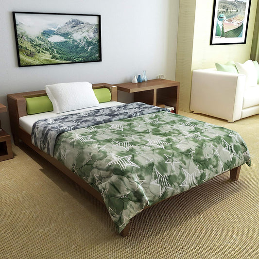Green & Grey Abstract Single Bed Comforter – 120 GSM Microfiber